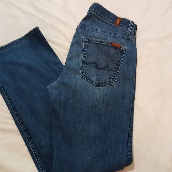 7 For All Mankind Blue Straight-Leg Jeans Timeless Design - Picture 4 of 5
